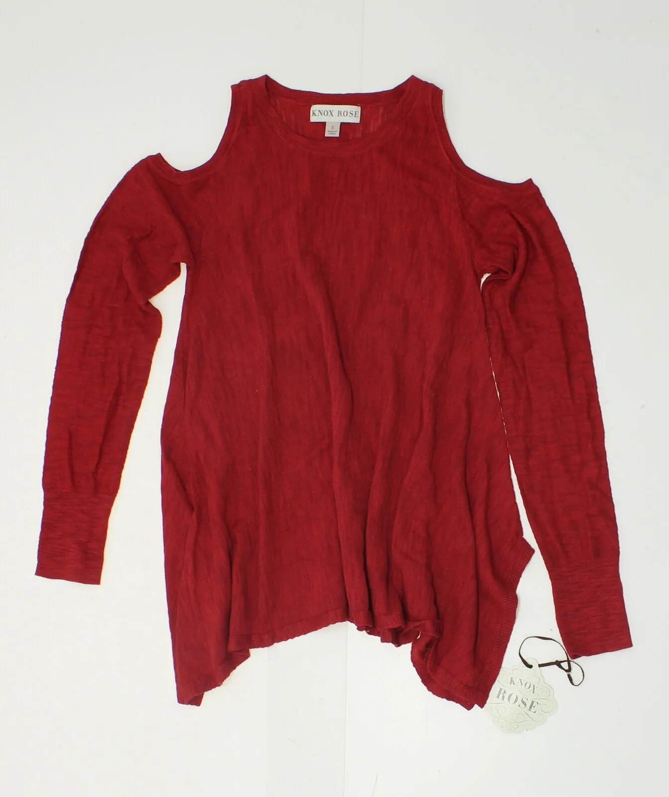 Knox Rose Women's Cold Shoulder Sharkbite Pullover Sweater Red Small