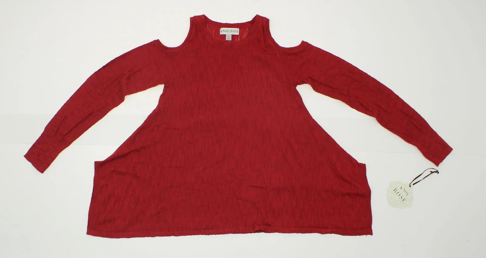 Knox Rose Women's Cold Shoulder Sharkbite Pullover Sweater Red Small