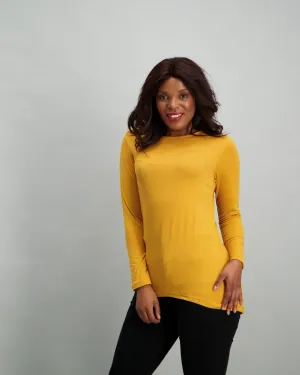 Ladies Long Sleeve Longer Length Top - Mustard