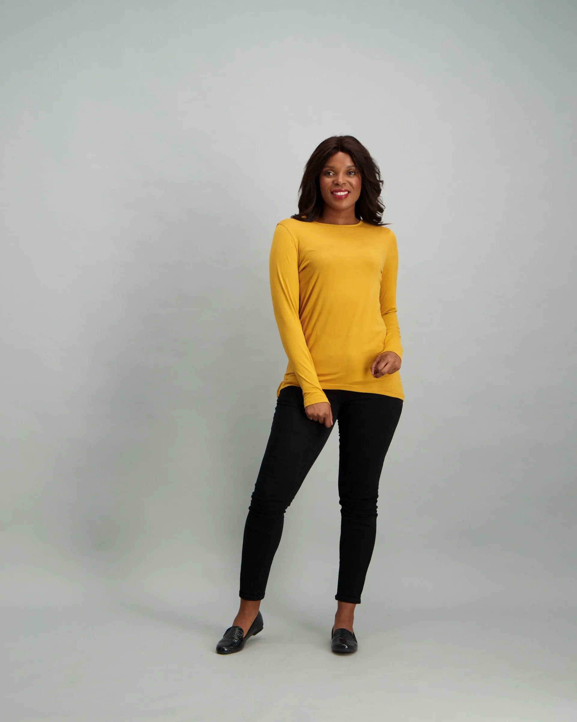 Ladies Long Sleeve Longer Length Top - Mustard