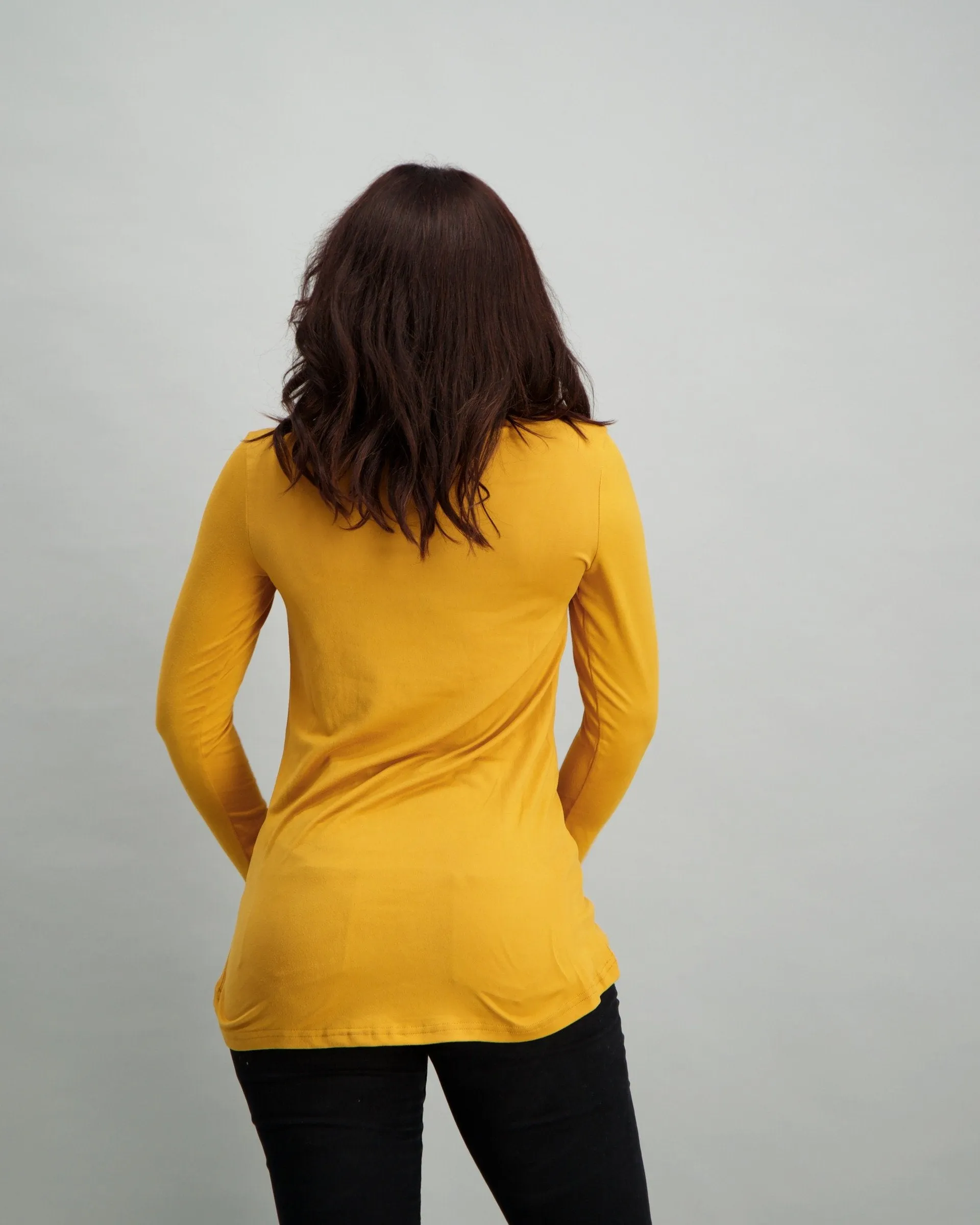 Ladies Long Sleeve Longer Length Top - Mustard