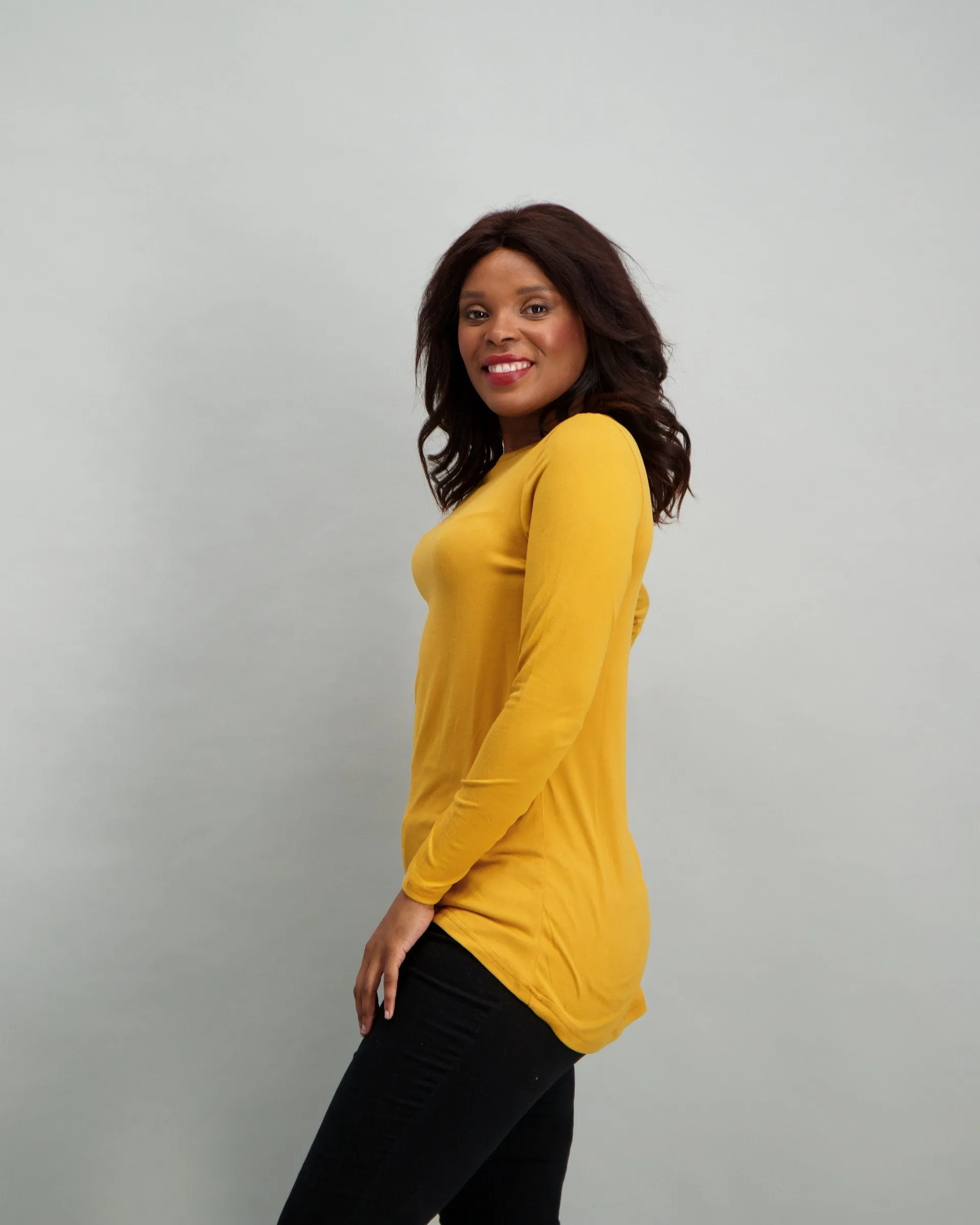 Ladies Long Sleeve Longer Length Top - Mustard