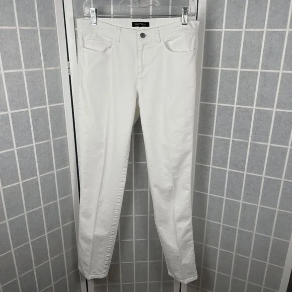 Lafayette 148 White Stretch Straight Leg Jeans Mid Rise Size 6 Cotton Blend Luxe