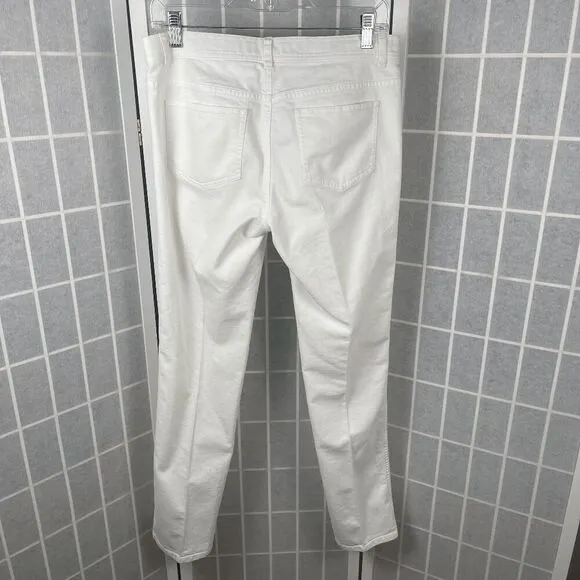 Lafayette 148 White Stretch Straight Leg Jeans Mid Rise Size 6 Cotton Blend Luxe