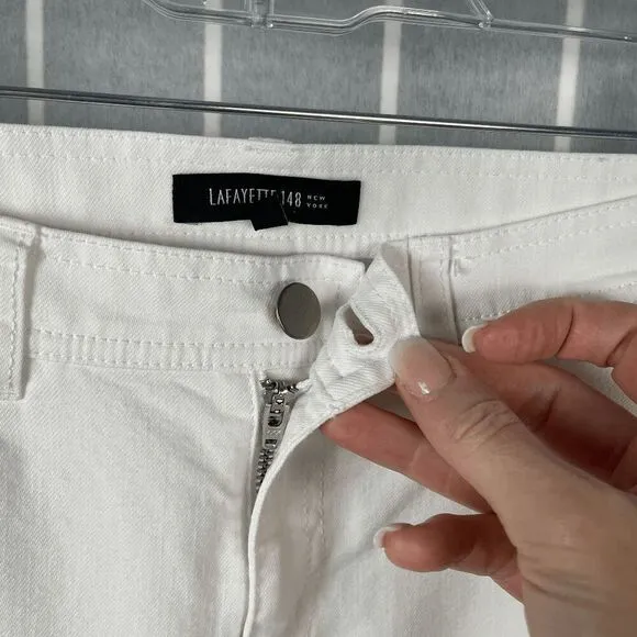 Lafayette 148 White Stretch Straight Leg Jeans Mid Rise Size 6 Cotton Blend Luxe