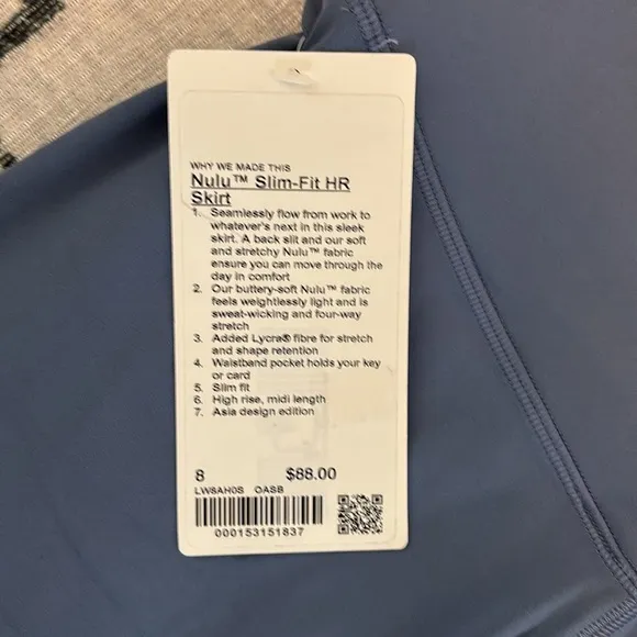 Lululemon Nulu Slim Fit Oasis Blue Skirt NWT Sz 6 &amp; 8
