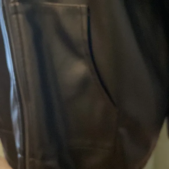 MarlaWynne Faux Leather Jacket Hood Pockets Black Size Large
