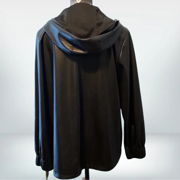 MarlaWynne Faux Leather Jacket Hood Pockets Black Size Large