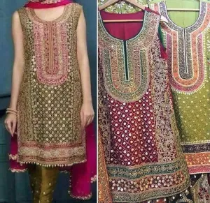 Mehndi Party Dress In Mehndi Green Color Model# M 1821
