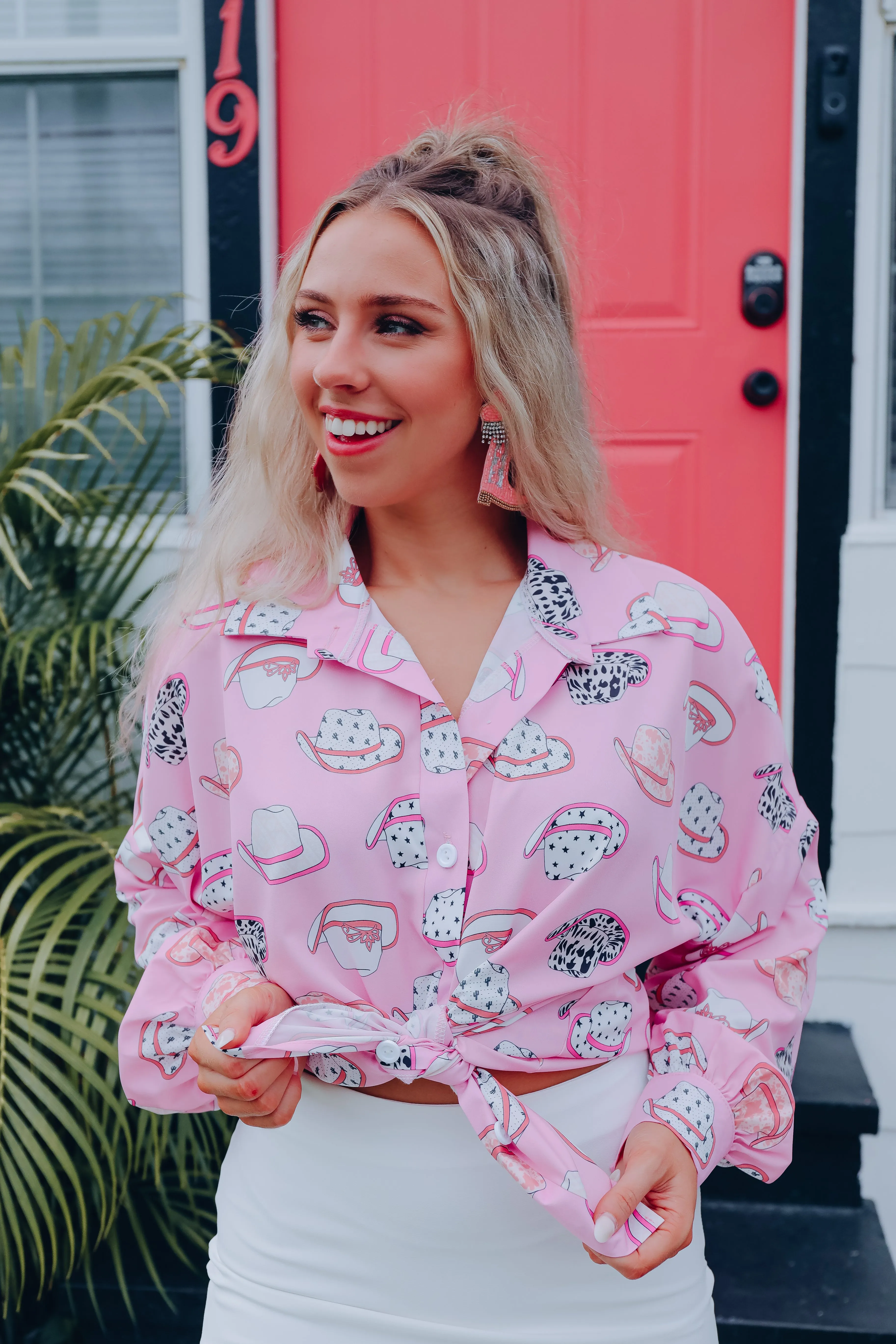 Memphis Cowboy Hat Printed Blouse - Pink