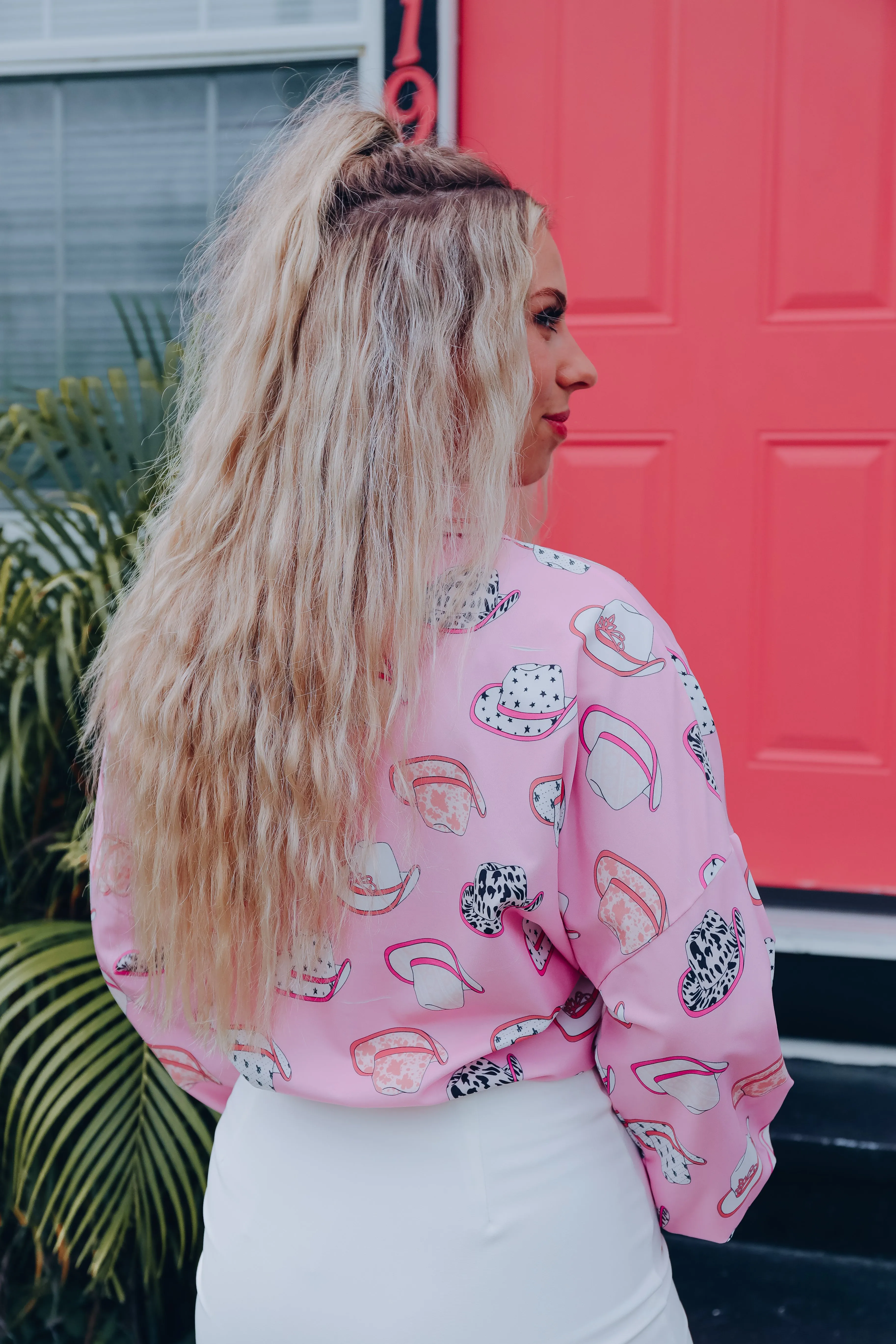 Memphis Cowboy Hat Printed Blouse - Pink