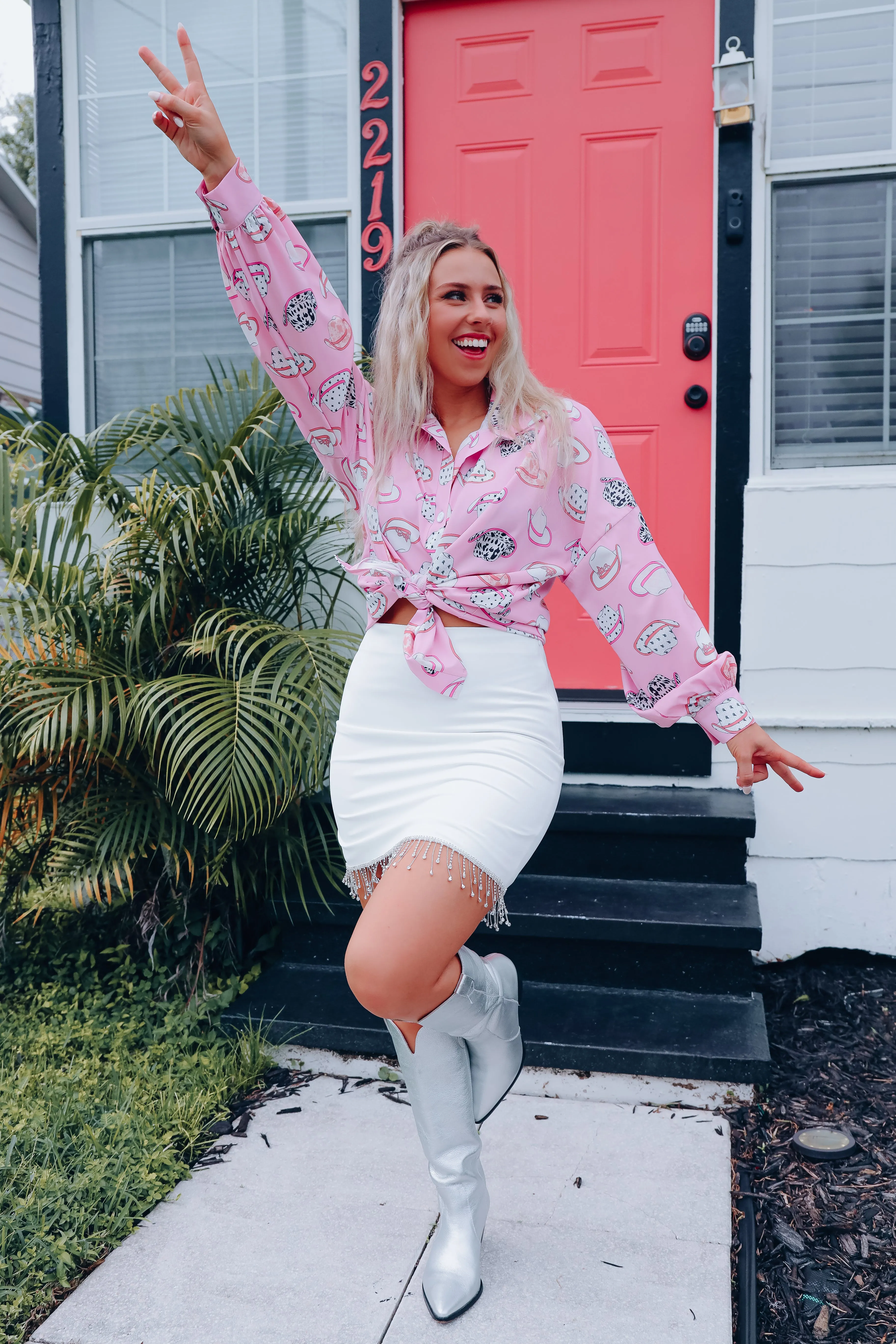 Memphis Cowboy Hat Printed Blouse - Pink