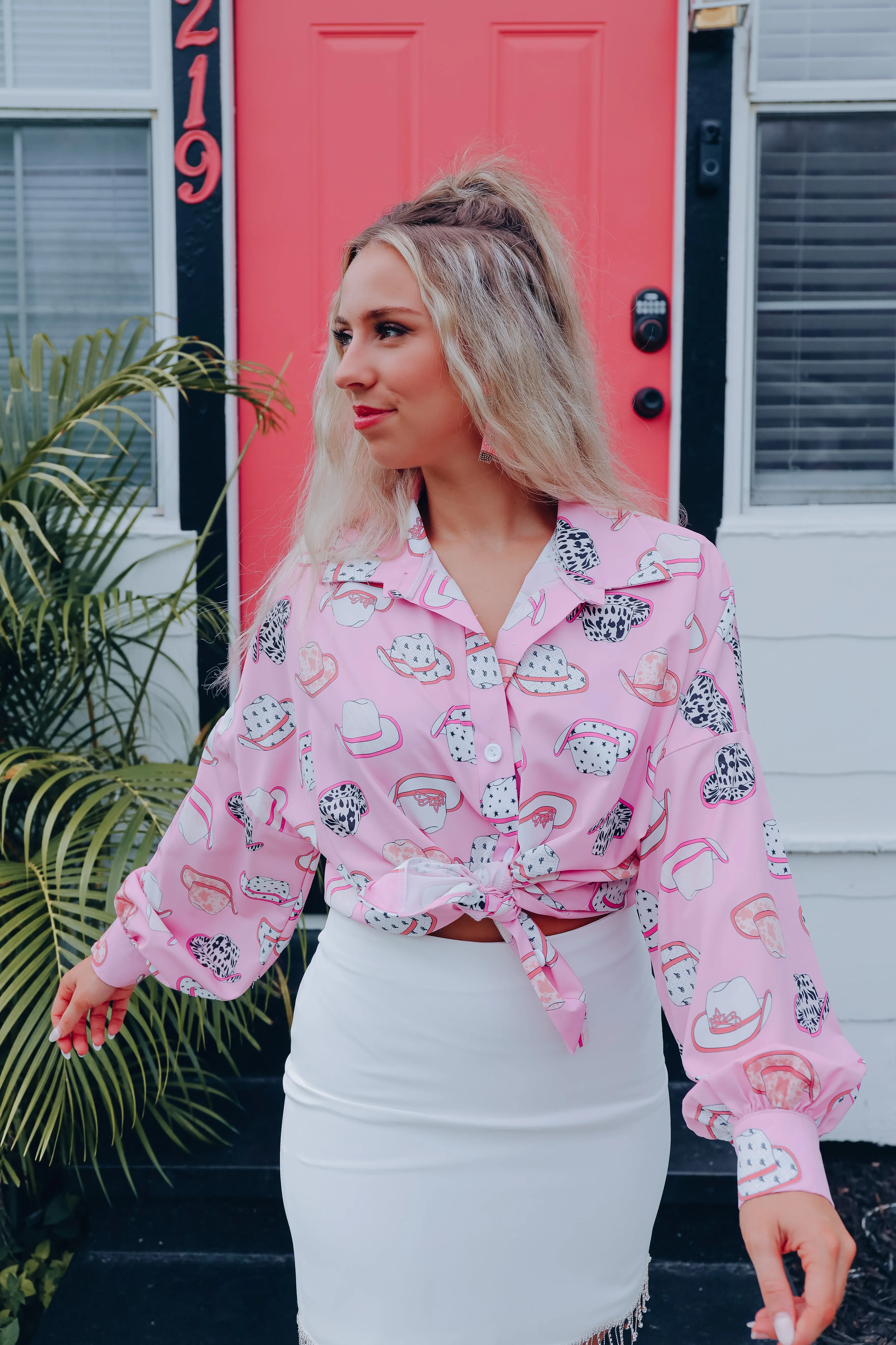 Memphis Cowboy Hat Printed Blouse - Pink