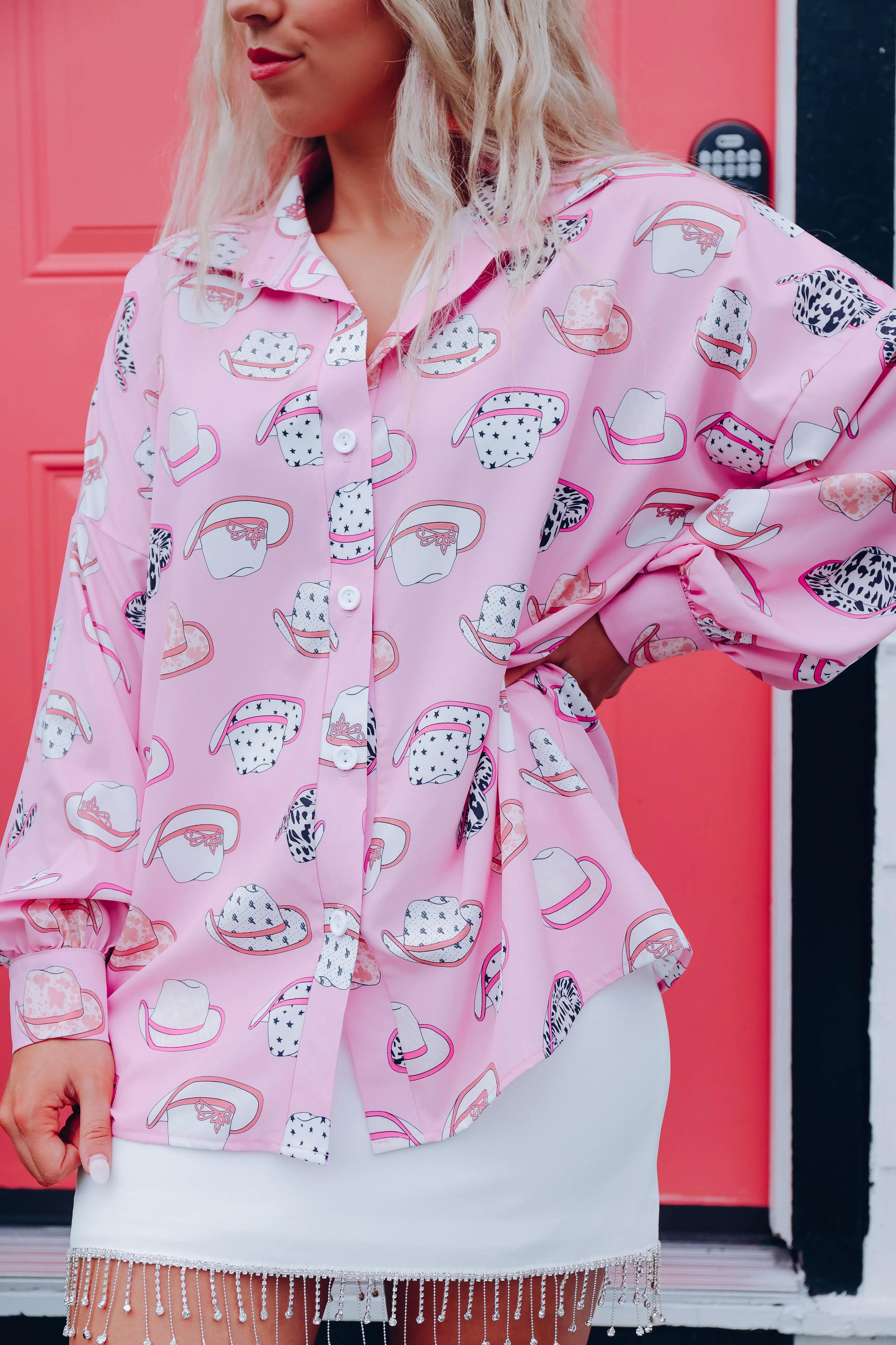 Memphis Cowboy Hat Printed Blouse - Pink