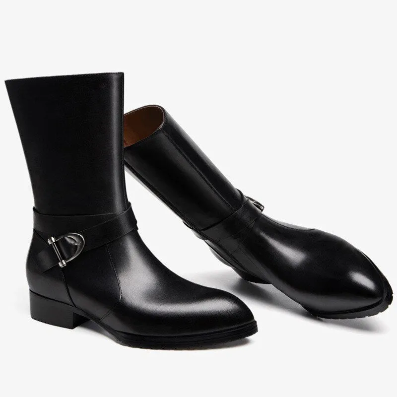 Men Genuine Leather Zipper Pointed Toe Boots