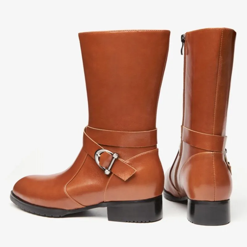 Men Genuine Leather Zipper Pointed Toe Boots
