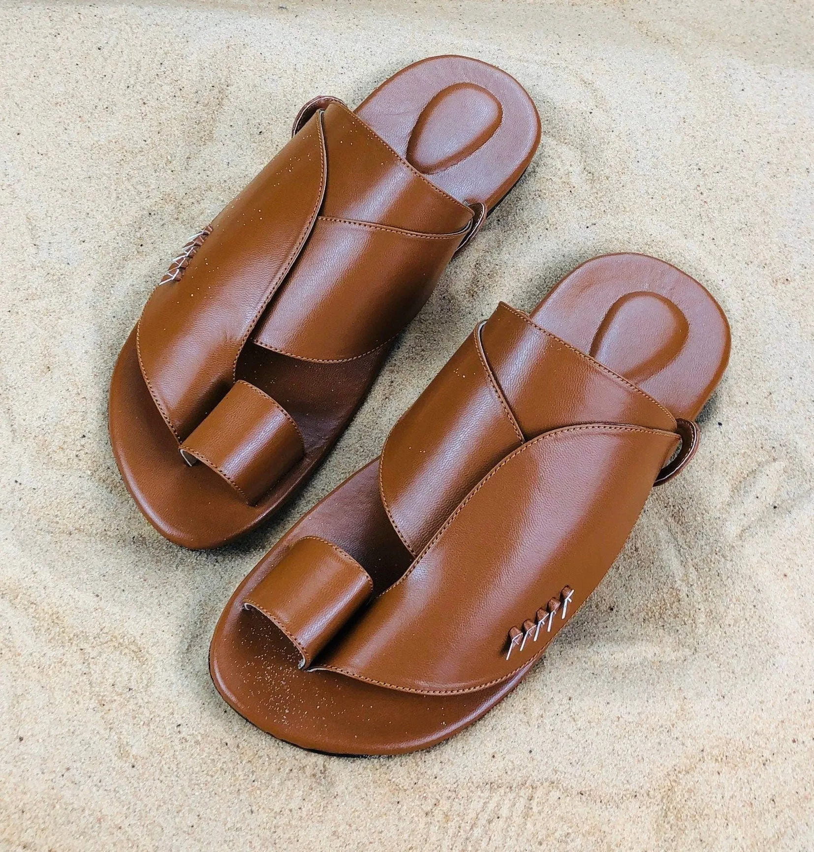 Mens Caramel Vegan Leather Sandals ~ SandCruisers ~ Traditional Arabian Sandals ~ Great for Outdoors, Beaches, Parks, Pools & Parties!