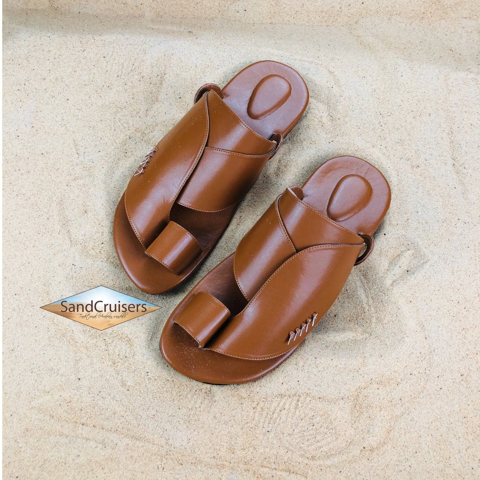 Mens Caramel Vegan Leather Sandals ~ SandCruisers ~ Traditional Arabian Sandals ~ Great for Outdoors, Beaches, Parks, Pools & Parties!