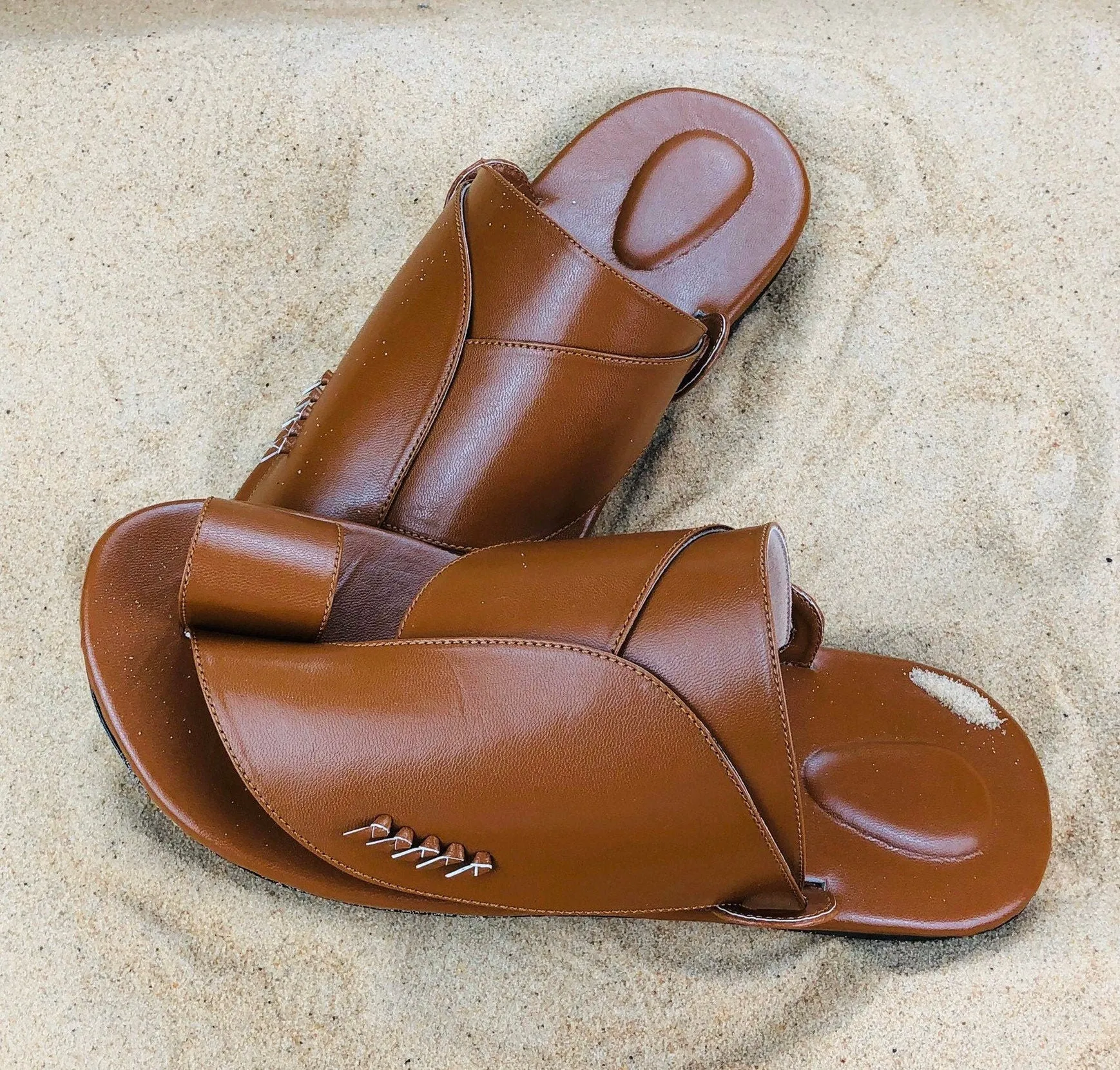 Mens Caramel Vegan Leather Sandals ~ SandCruisers ~ Traditional Arabian Sandals ~ Great for Outdoors, Beaches, Parks, Pools & Parties!