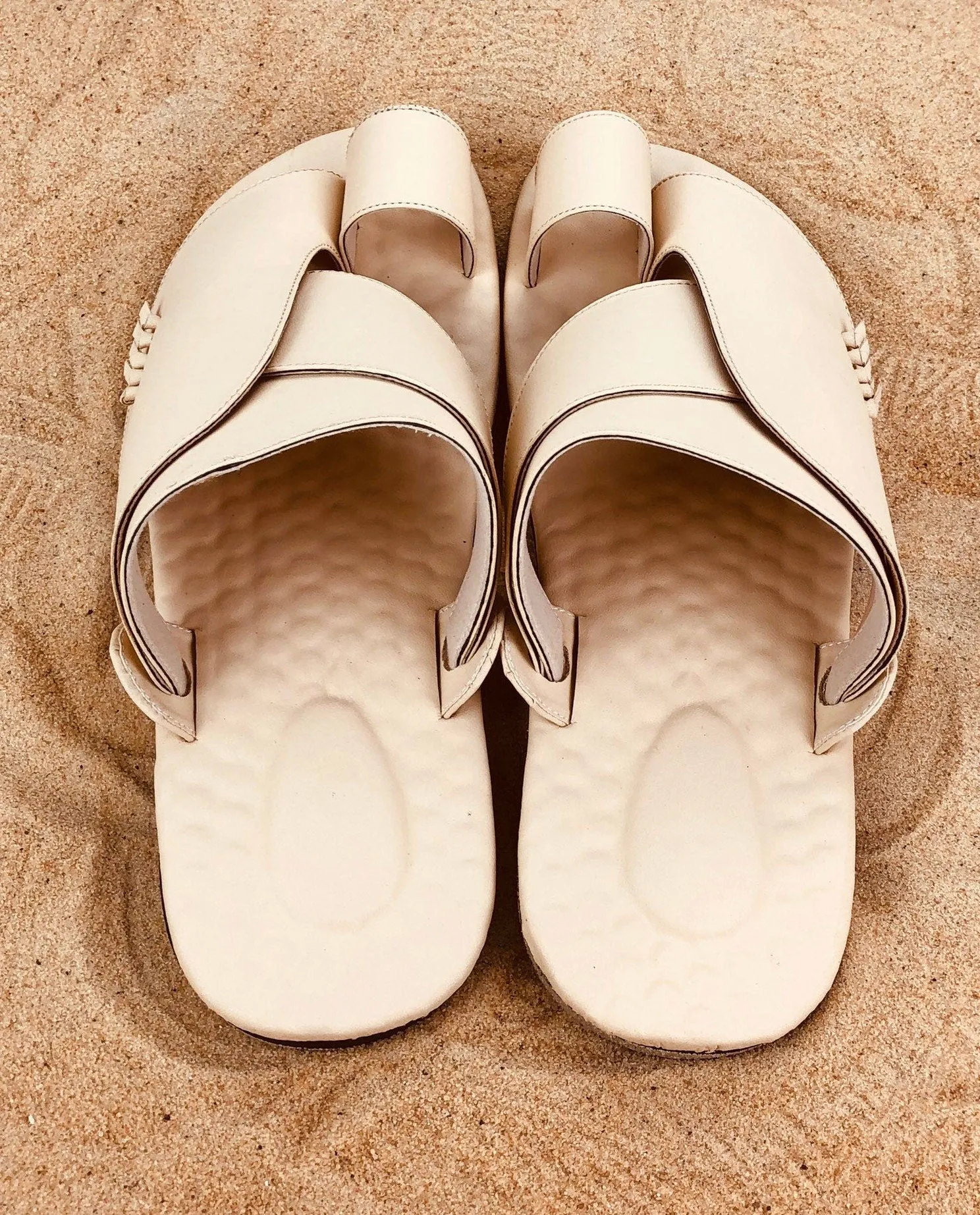 Mens Cream Vegan Leather Sandals ~ SandCruisers ~ Traditional Arabian Sandals ~ Great for Outdoors, Beaches, Parks, Lakes, Pools & Parties!