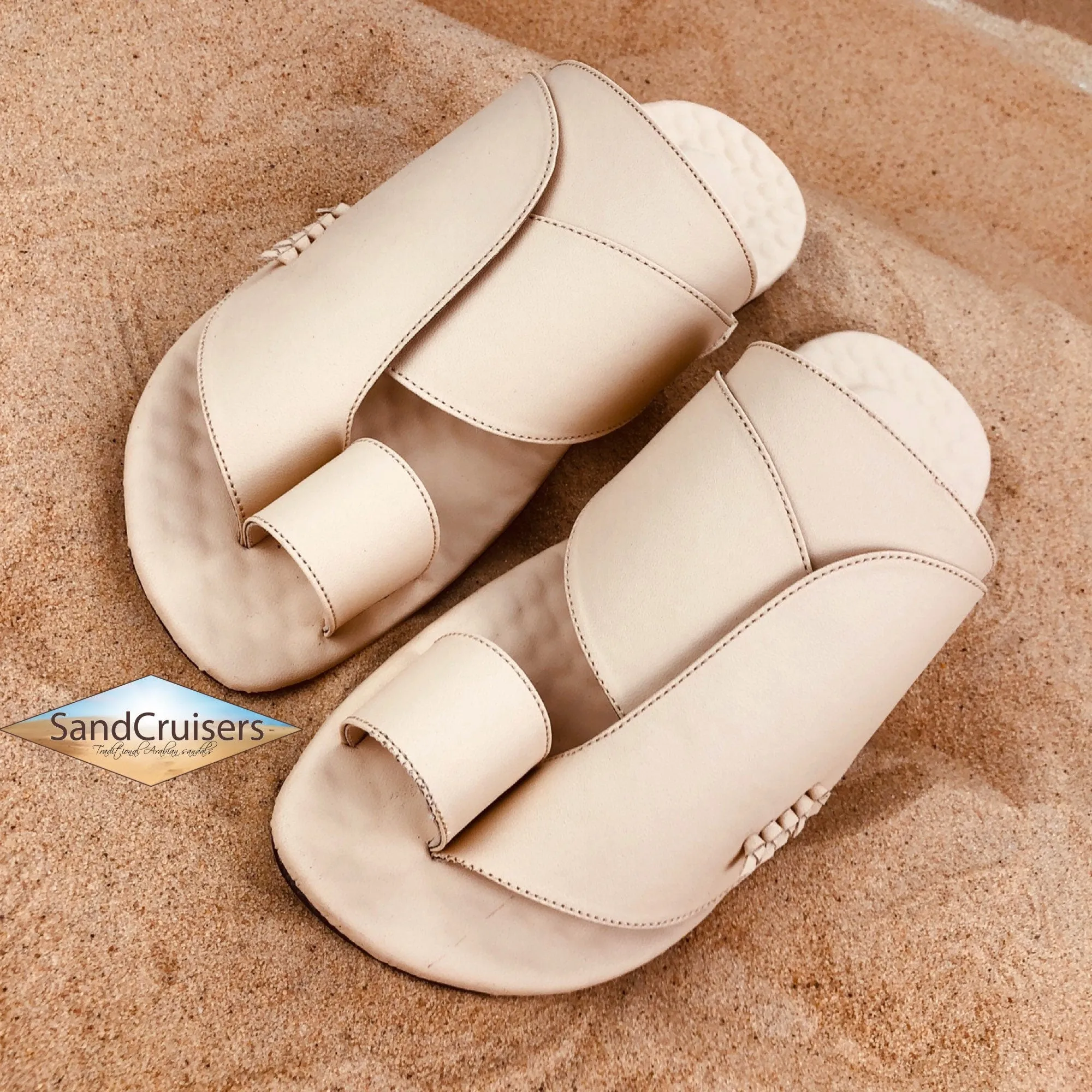 Mens Cream Vegan Leather Sandals ~ SandCruisers ~ Traditional Arabian Sandals ~ Great for Outdoors, Beaches, Parks, Lakes, Pools & Parties!