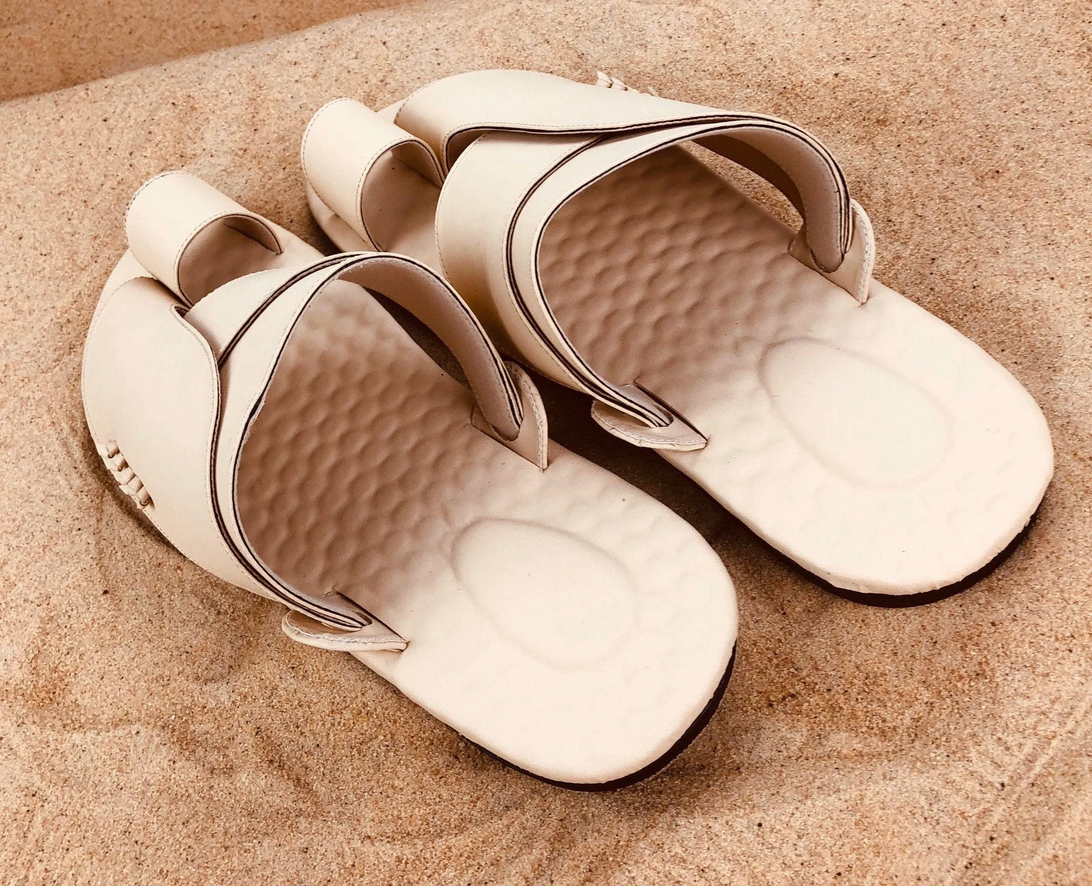 Mens Cream Vegan Leather Sandals ~ SandCruisers ~ Traditional Arabian Sandals ~ Great for Outdoors, Beaches, Parks, Lakes, Pools & Parties!