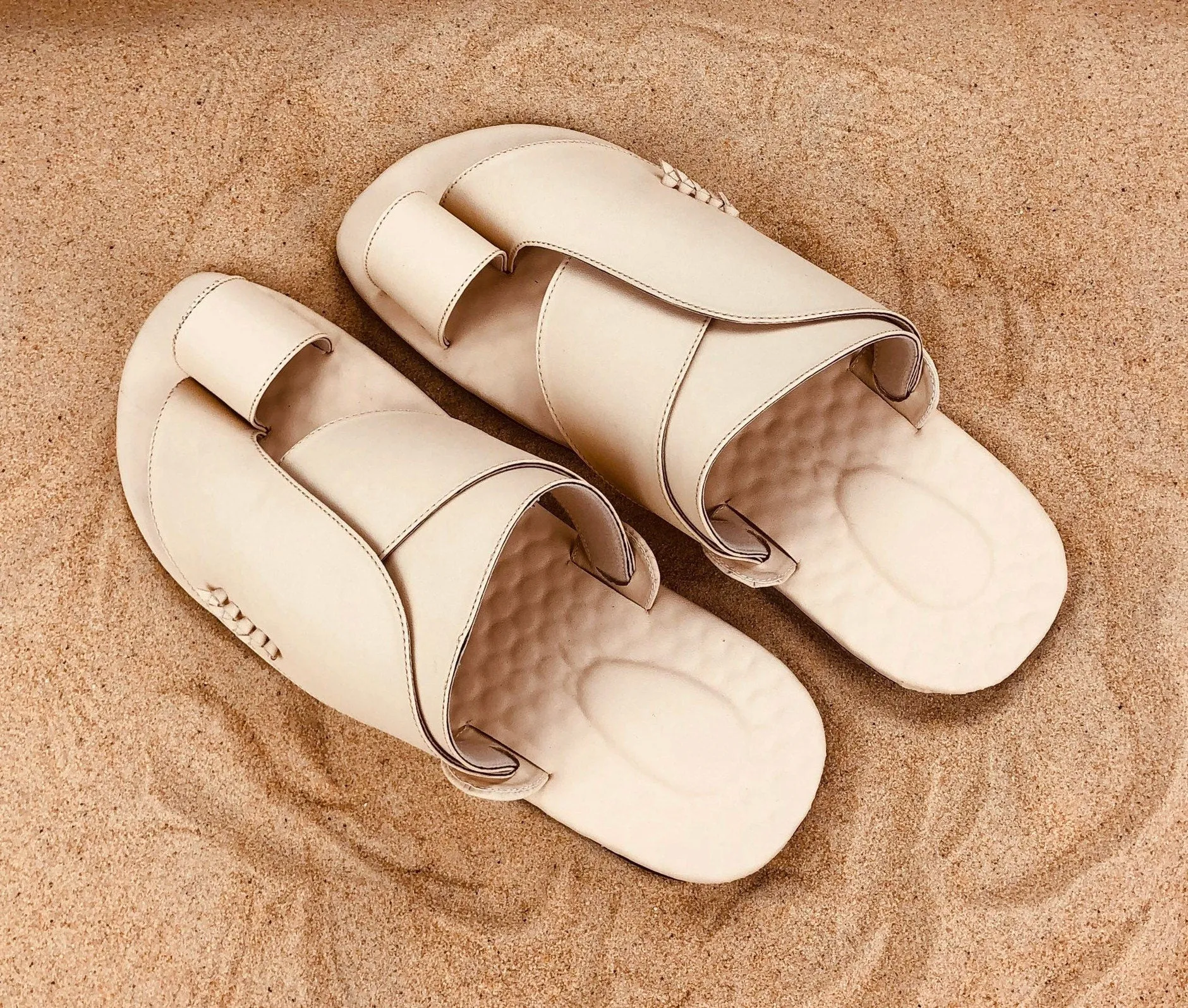Mens Cream Vegan Leather Sandals ~ SandCruisers ~ Traditional Arabian Sandals ~ Great for Outdoors, Beaches, Parks, Lakes, Pools & Parties!