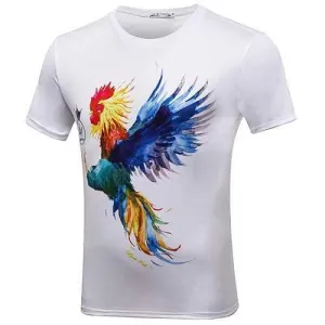 Mens Fashion 3D Printed Short Sleeve Rooster O-Neck Cotton Casual T-Shirt
