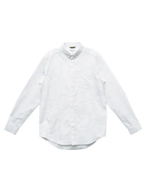 Men's Long Sleeve Line Print Shirt in White