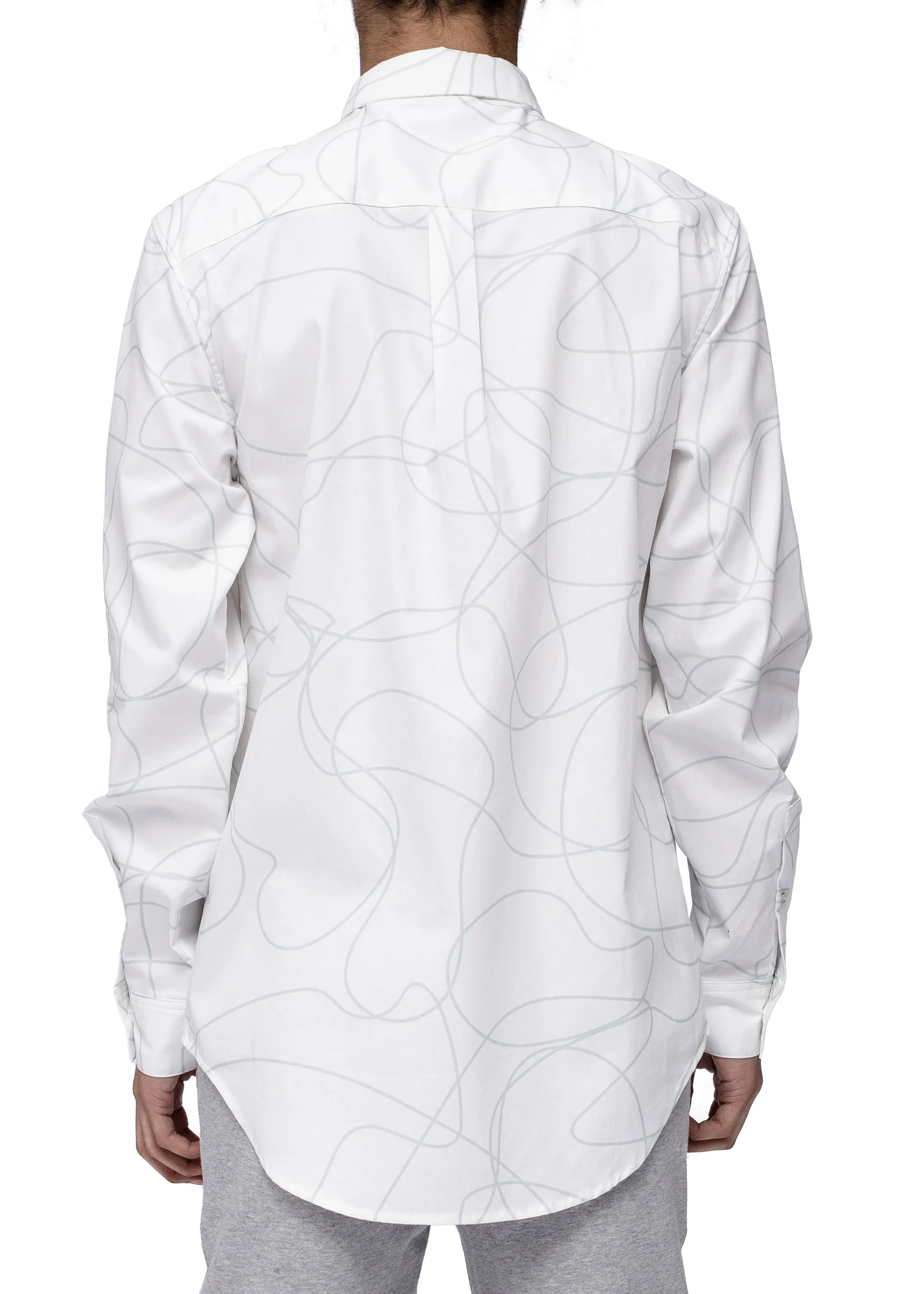 Men's Long Sleeve Line Print Shirt in White