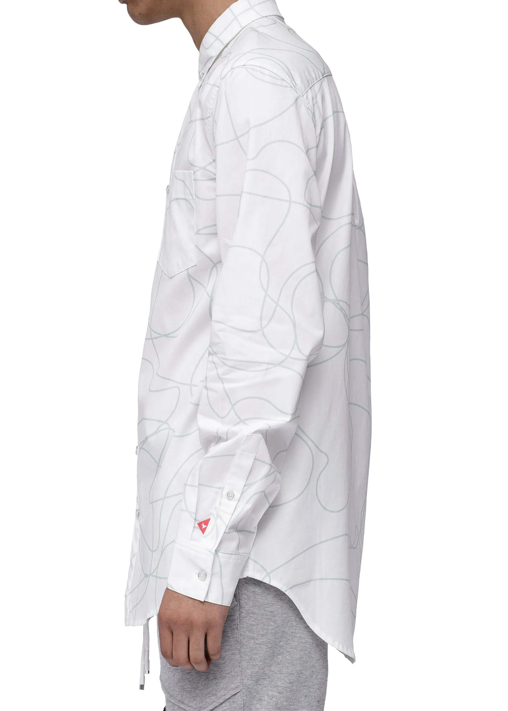 Men's Long Sleeve Line Print Shirt in White
