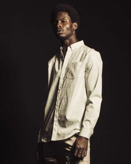 Men's Long Sleeve Line Print Shirt in White