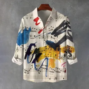 Men's Music Note Graffiti Contrast Color Print Long Sleeve Shirt