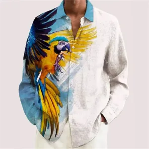Men's Parrot Print Long-sleeved Shirt