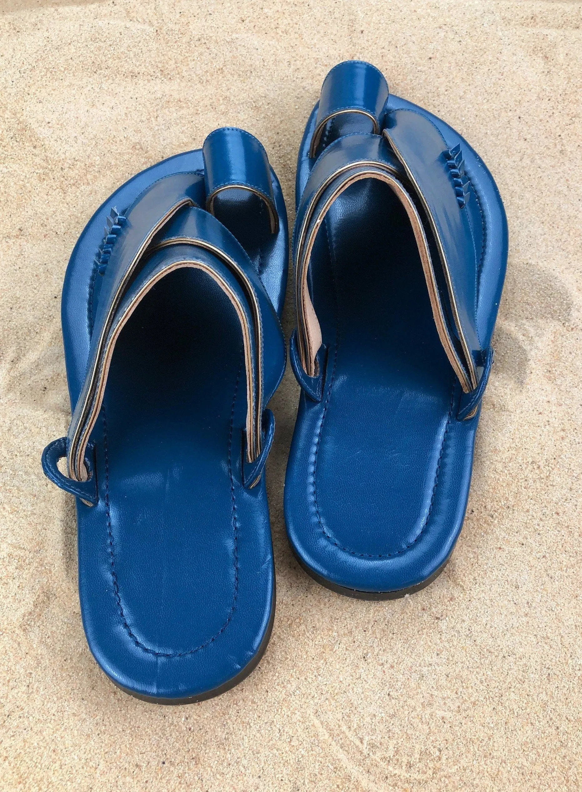 Mens Royal Blue Vegan Leather Sandals ~ SandCruisers ~ Traditional Arabian Sandals ~ Great for Outdoors, Beaches, Parks, Pools & Parties!