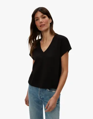 Michael Stars Harlan Cropped V-Neck Tee in Black