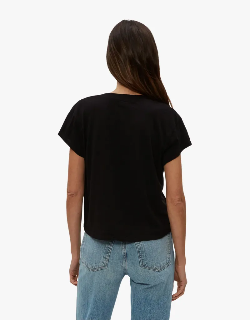 Michael Stars Harlan Cropped V-Neck Tee in Black