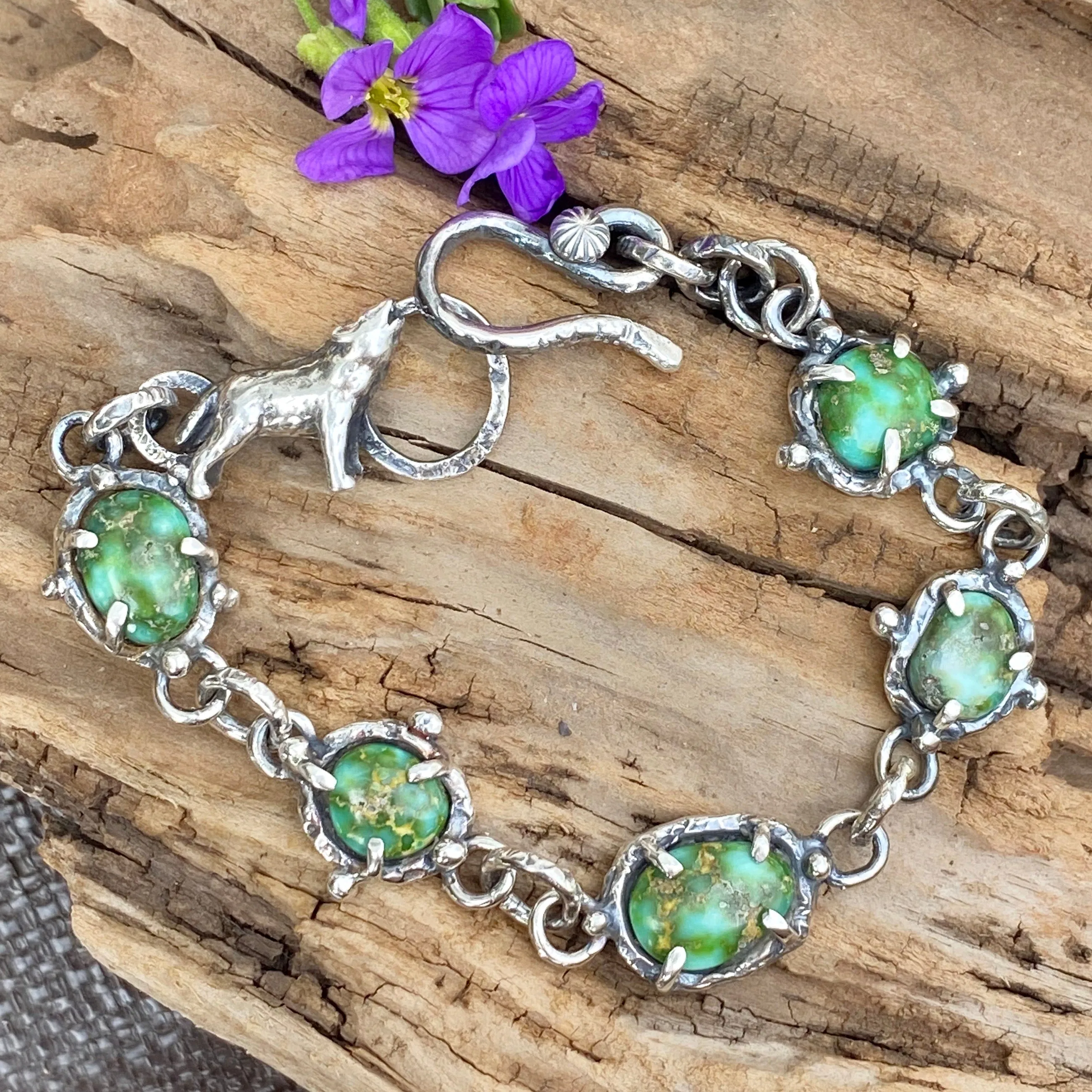 Midnight wolf Sonora gold hand cast sterling silver bracelet