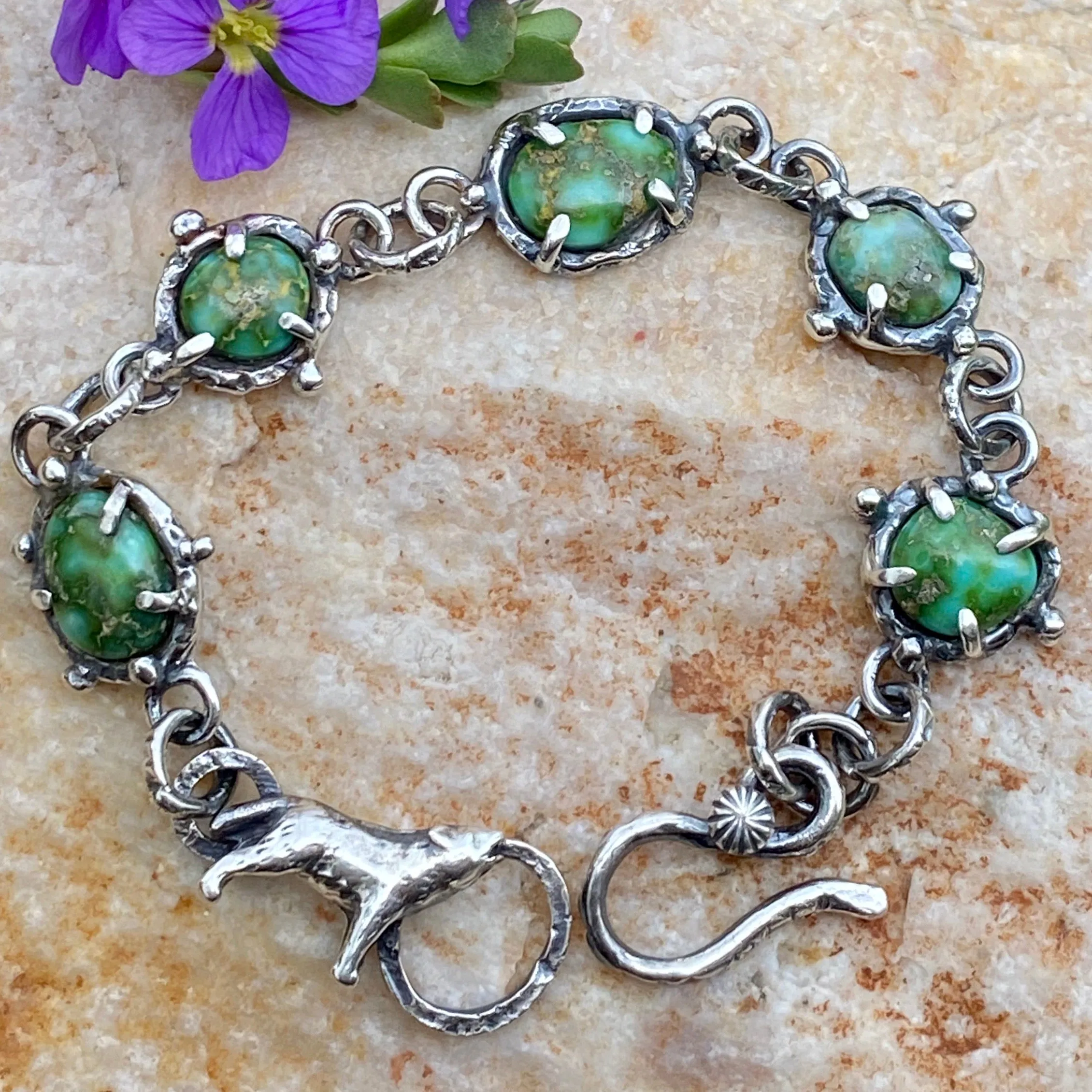 Midnight wolf Sonora gold hand cast sterling silver bracelet