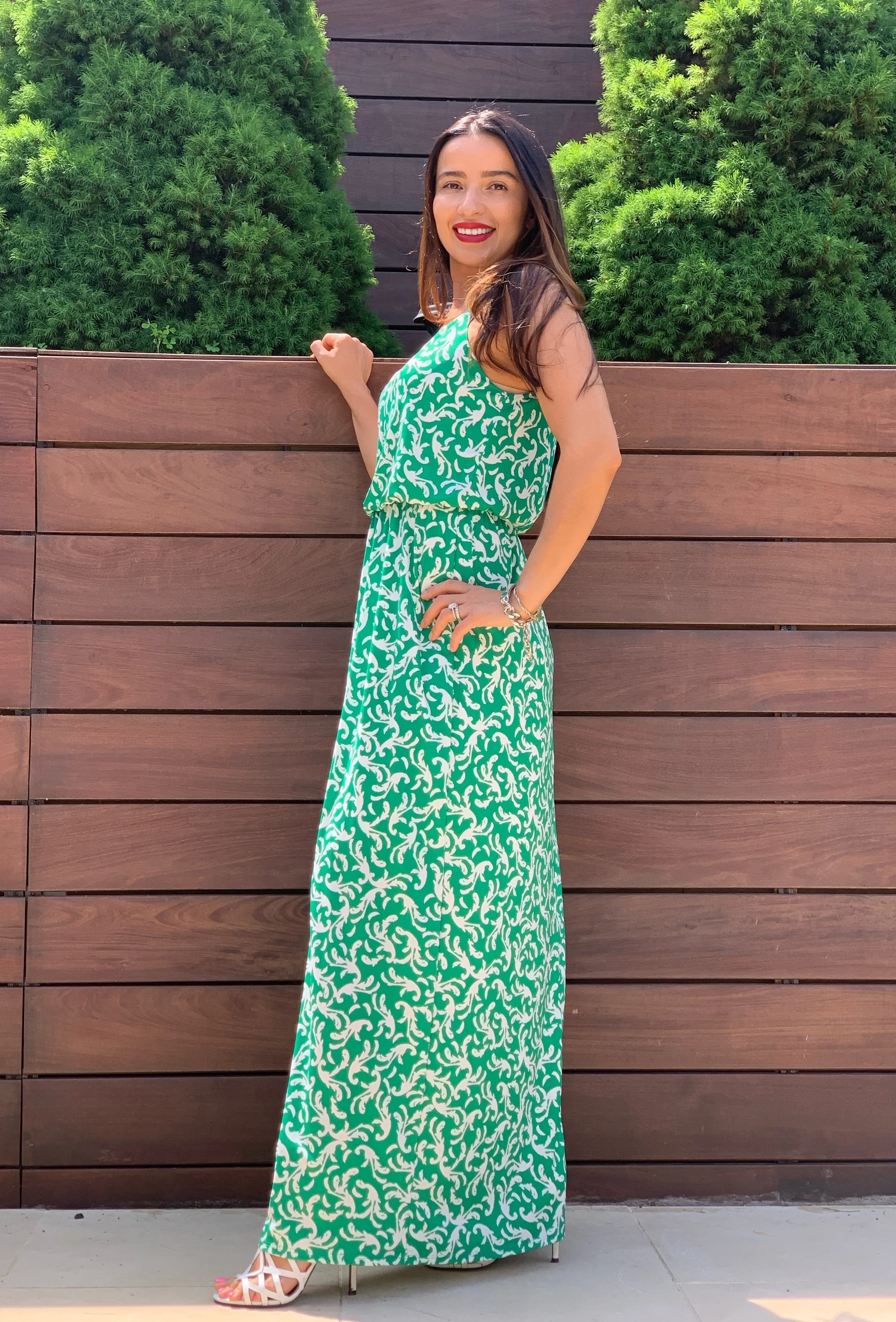 MILA MAXI DRESS (GREEN/WHITE)