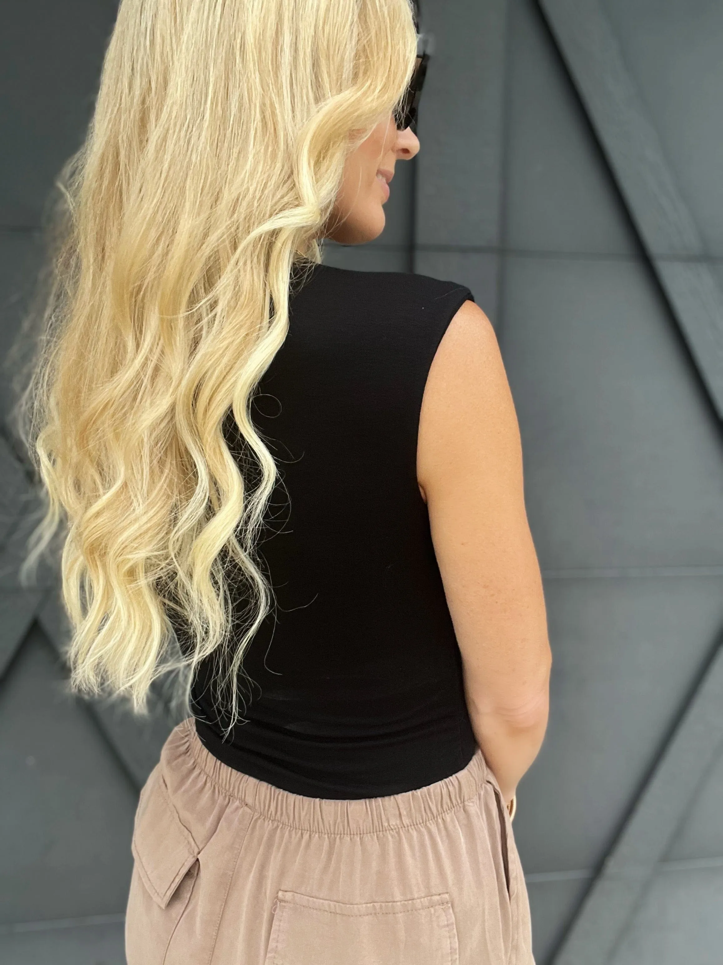 Mock Neck Sleeveless Knit Bodysuit In Black