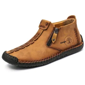 Mostelo™ - Men's Hand Stitching Leather Non Slip Side Zipper Casual Boots