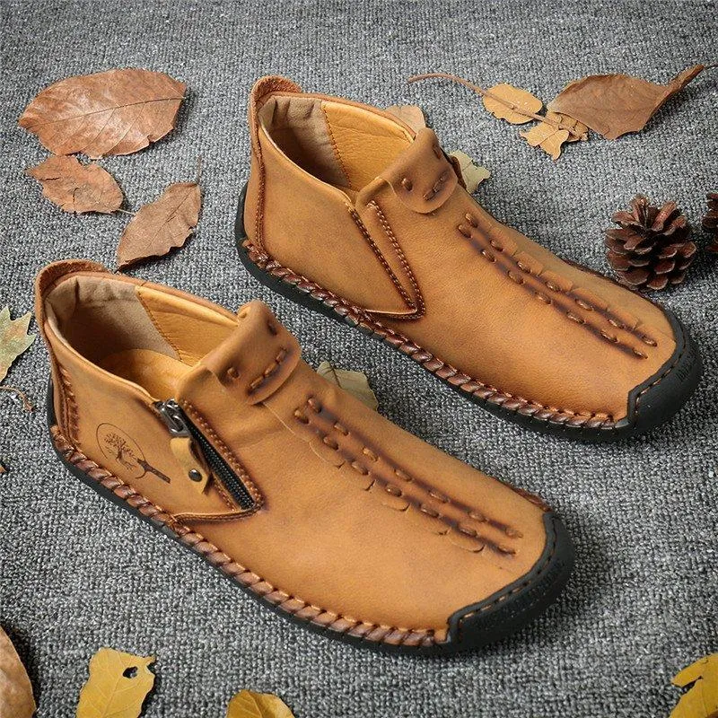 Mostelo™ - Men's Hand Stitching Leather Non Slip Side Zipper Casual Boots
