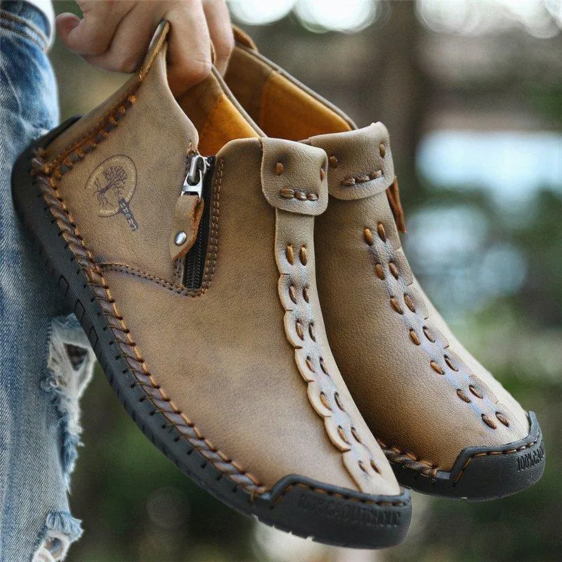 Mostelo™ - Men's Hand Stitching Leather Non Slip Side Zipper Casual Boots
