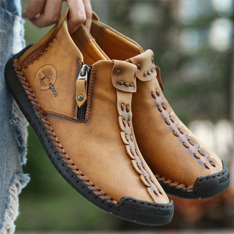 Mostelo™ - Men's Hand Stitching Leather Non Slip Side Zipper Casual Boots