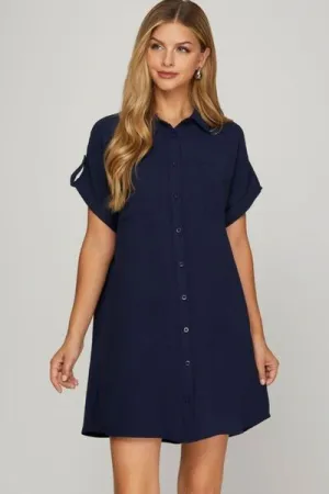 Navy Short Sleeve Shirt Dress