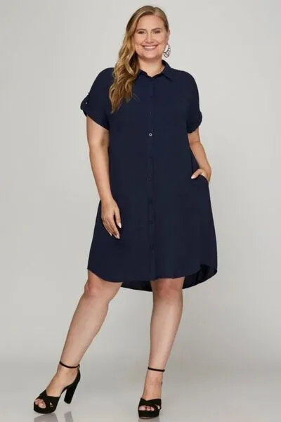 Navy Short Sleeve Shirt Dress
