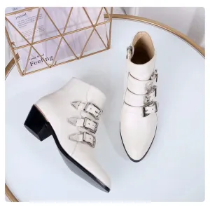 New Ankle Boots Women Round Toe Rivet Flower Boots Susanna Studded Genuine Leather Luxury Brand Velvet Boots Zapatos Mujer