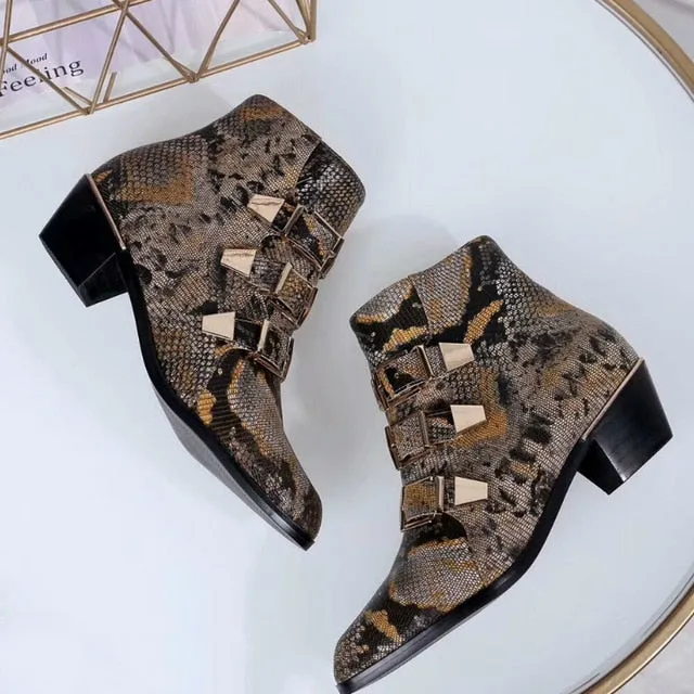 New Ankle Boots Women Round Toe Rivet Flower Boots Susanna Studded Genuine Leather Luxury Brand Velvet Boots Zapatos Mujer