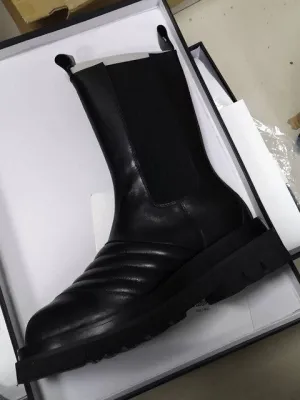 New Arrival Elastic Band Leather Boots Round Toe Flat Chunky Sole Knight Boots Winter Brand Shoes Women Chelsea Boots